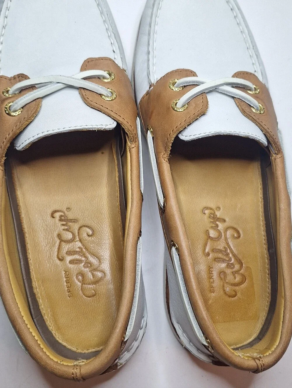 Sperry Authentic Gold Cup 2 EYE Boat Shoes Ivory Leather Lambskin Lining Mens 9